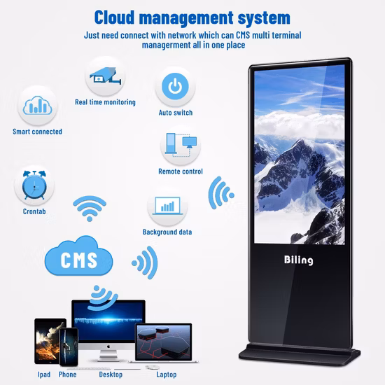 4K Interactive TFT Floor Stand 43 55 65 Inch Totem LED Backlit Advertising Display Capacitive Digital Signage Panel Information Kiosk Screen LCD TV Touch Screen